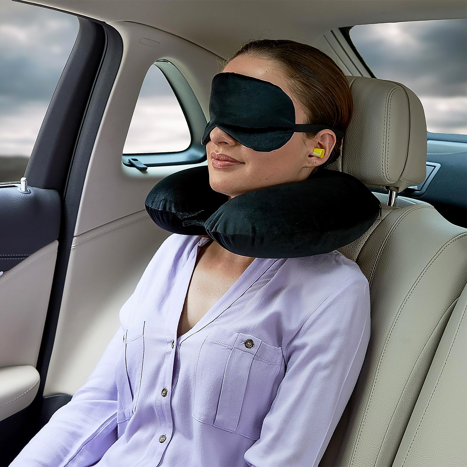 8512 3 in 1 Comfortable Travel Sleeping Kit, Neck Pillow, Eye Mask & Ear Plug Set Inflatable Plane Sleeping Pillow Head Neck Support Pillows for Travel Airplane Office, Black 8512 3 in 1 Comfortable Travel Sleeping Kit, Neck Pillow, Eye Mask & Ear Plug Set Inflatable Plane Sleeping Pillow Head Neck Support Pillows for Travel Airplane Office, Black